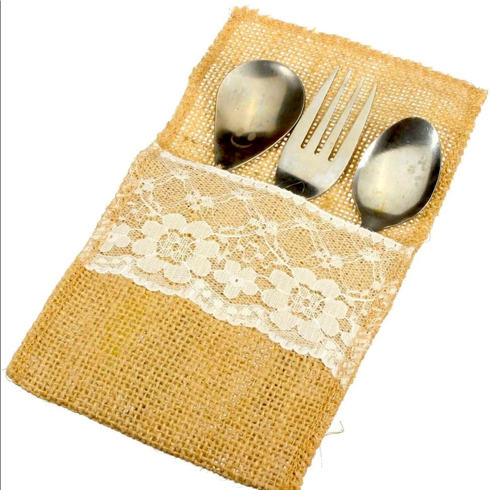 Burlap lace 50 pcs wedding holder pouch